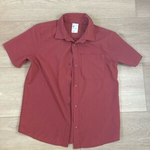Boys Short Sleeve Button-Up Shirt - Brick Red